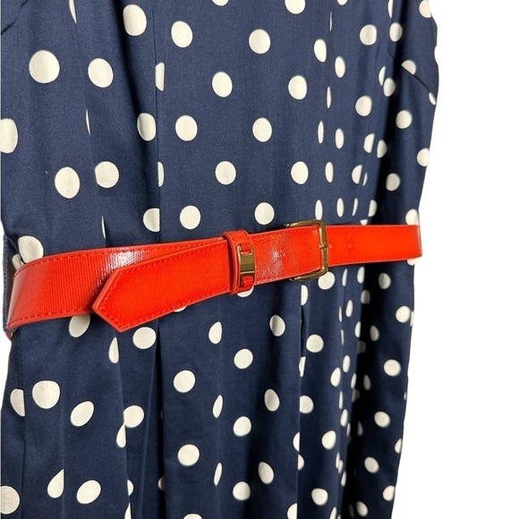 Tahari By Asl Pleated Polka Dot Dress Red White Blue W/ Belt Sleeveless Size 14 - Picture 7 of 10